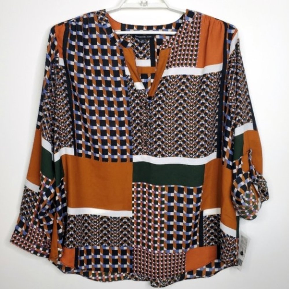 Zac & Rachel Orange Geometric Popover Blouse